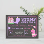 Dinosaur Joint Birthday Invitation for Girls Kaart (Staand voorkant)