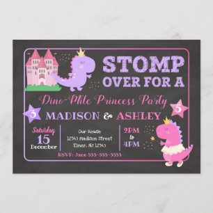 Dinosaur Joint Birthday Invitation for Girls Kaart