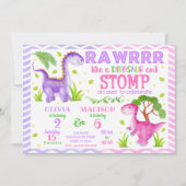 Dinosaur Joint Birthday Invitation for Girls Kaart (Voorkant)