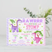 Dinosaur Joint Birthday Invitation for Girls Kaart (Staand voorkant)