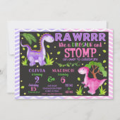 Dinosaur Joint Birthday Invitation for Girls Kaart (Voorkant)