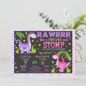 Dinosaur Joint Birthday Invitation for Girls Kaart (Staand voorkant)