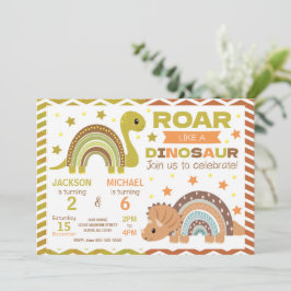 Dinosaur Joint Birthday Invitation for Siblings Kaart