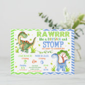 Dinosaur Joint Birthday Invitation for Siblings Kaart (Staand voorkant)