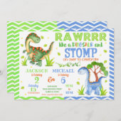 Dinosaur Joint Birthday Invitation for Siblings Kaart (Voorkant / Achterkant)