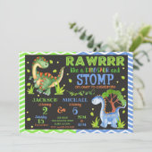 Dinosaur Joint Birthday Invitation for Siblings Kaart (Staand voorkant)