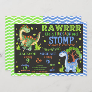 Dinosaur Joint Birthday Invitation for Siblings Kaart