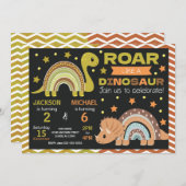 Dinosaur Joint Birthday Invitation for Siblings Kaart (Voorkant / Achterkant)