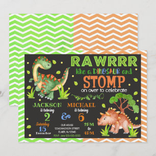 Dinosaur Joint Birthday Invitation for Siblings Kaart