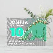 Dinosaur jongen 10e verjaardag groene grijze uitno kaart (Staand voorkant)