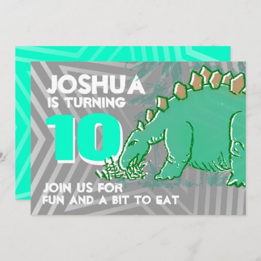 Dinosaur jongen 10e verjaardag groene grijze uitno kaart (Voorkant / Achterkant)