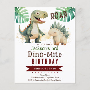 Dinosaur Jongen 3e Verjaardag Budget Papier Vel