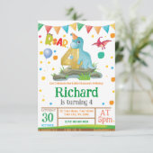 Dinosaur jongen 4th Birthday Invitation Kaart (Staand voorkant)