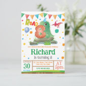 Dinosaur jongen 8th Birthday Uitnodiging (Staand voorkant)