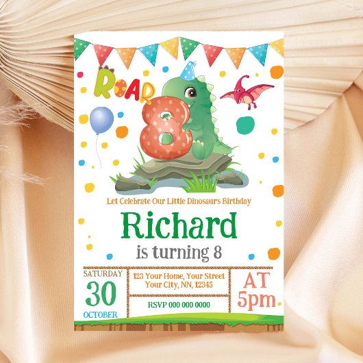 Dinosaur jongen 8th Birthday Uitnodiging