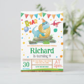 Dinosaur jongen 9th Birthday Uitnodiging (Staand voorkant)