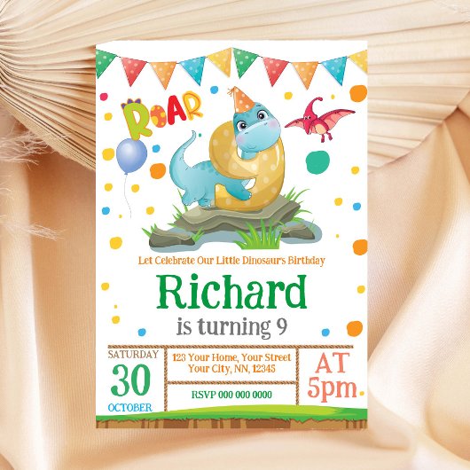 Dinosaur jongen 9th Birthday Uitnodiging