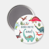 Dinosaur jongen eerste een verjaardagsfeestje magneet (Voorkant / Achterkant)