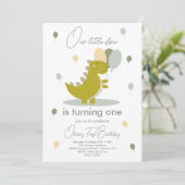 Dinosaur Jongen Groen Grijs Eerste Verjaardag  Kaart (Staand voorkant)