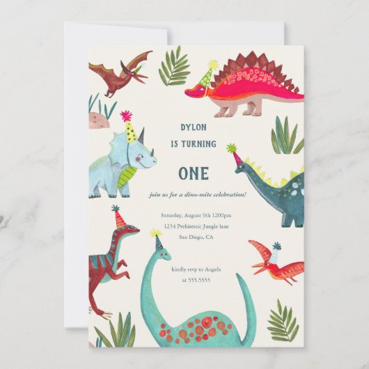 Dinosaur jongen verjaardagsfeestuitnodiging kaart (Voorkant)