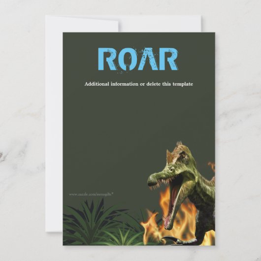 Dinosaur jongens thema verjaardagsfeest t-rex vlam kaart (Achterkant)