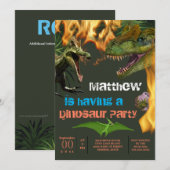 Dinosaur jongens thema verjaardagsfeest t-rex vlam kaart (Voorkant / Achterkant)
