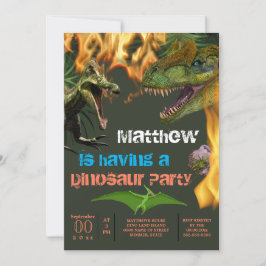 Dinosaur jongens thema verjaardagsfeest t-rex vlam kaart