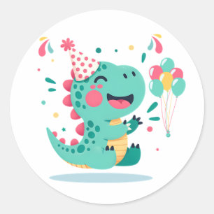 Dinosaur Jongens Verjaardagsstickers   Dino Feest  Ronde Sticker