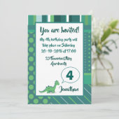 Dinosaur-jongerenverjaardagsuitnodiging in groen/b kaart (Staand voorkant)