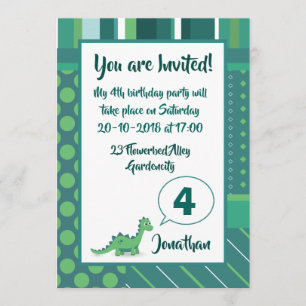 Dinosaur-jongerenverjaardagsuitnodiging in groen/b kaart