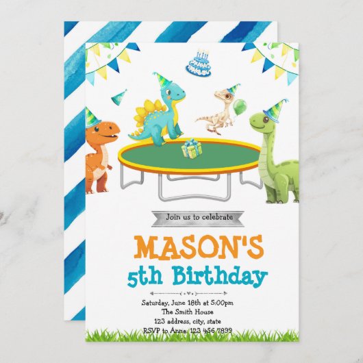 Dinosaur jump party uitnodiging (Voorkant / Achterkant)