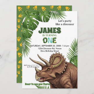 Dinosaur Jungle 1st Birthday Invitation  Kaart