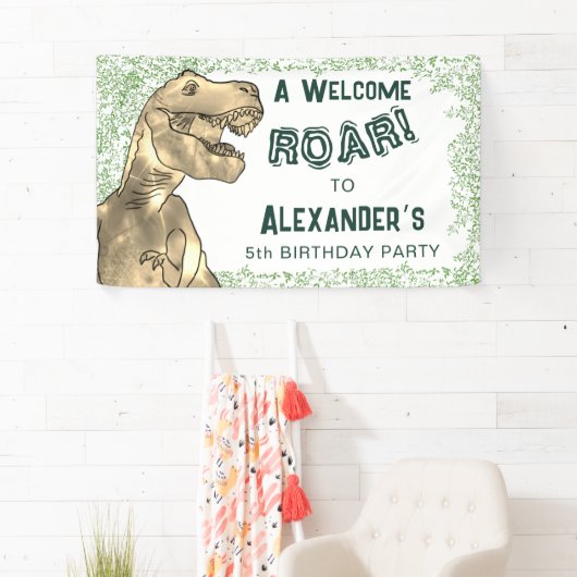 Dinosaur Jungle 5th Birthday Party Welcome Spandoek (Insitu)