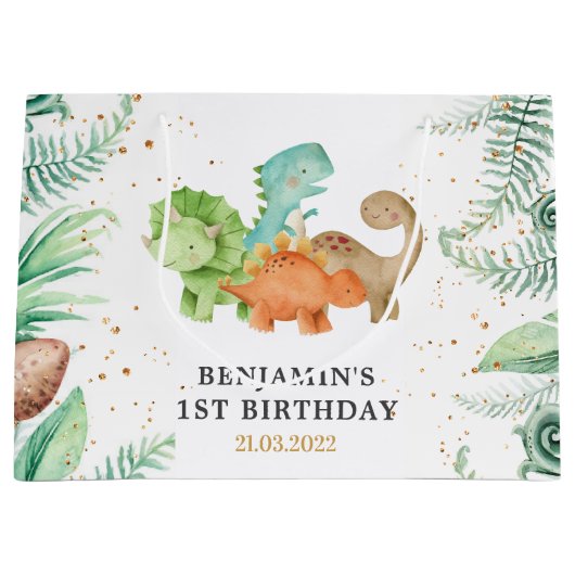 Dinosaur Jurassic Birthday Party Groot Cadeauzakje (Voorkant)
