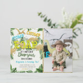 Dinosaur Jurassic Birthday uitnodiging met foto (Staand voorkant)