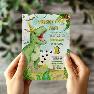 Dinosaur Jurassic Drie Rex 3e Verjaardagsfeestje Kaart