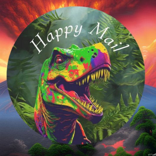 Dinosaur Jurassic Oerwoud Happy Mail Ronde Sticker