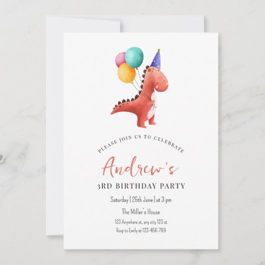 Dinosaur Jurassic Party Invitation Boys Three Rex Kaart (Voorkant)