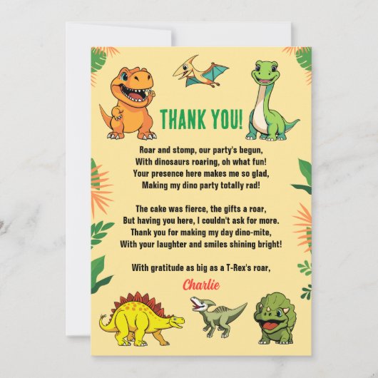 Dinosaur Jurassic Prehistorische Schattigee Cartoo Bedankkaart (Voorkant)