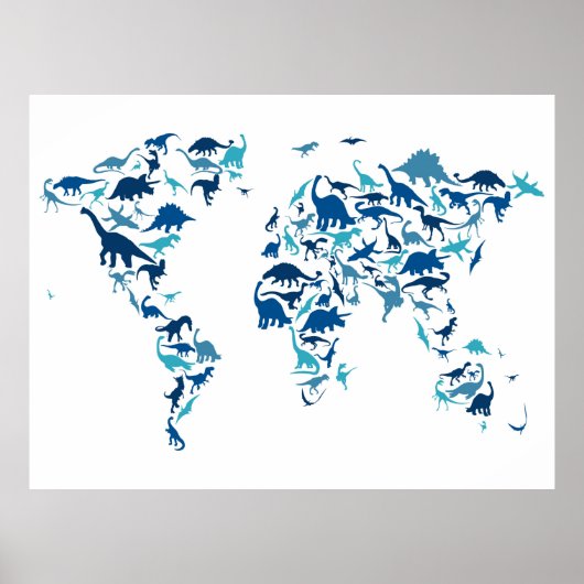 Dinosaur-kaart van de Wereldkaart Poster (Voorkant)