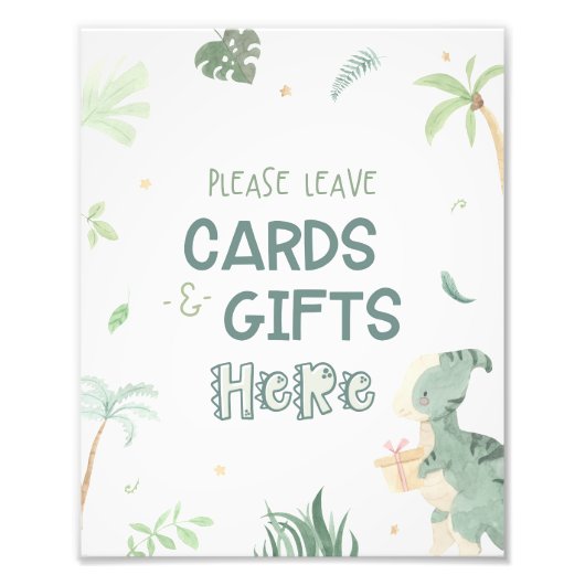 Dinosaur Kaarten en Gifts Party Sign Foto Afdruk (Voorkant)