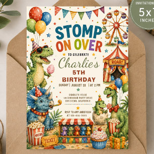 Dinosaur Kermis popcorn Verjaardagsuitnodiging Kaart