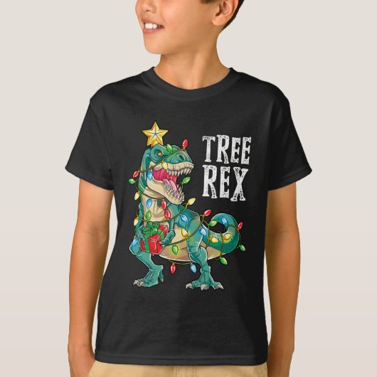 Dinosaur kerstboom Rex Pajamas Mannen jongens kers T-shirt (Voorkant)