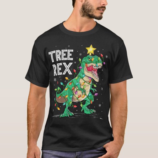 Dinosaur kerstboom Rex Pajamas Mannen jongens kers T-shirt (Voorkant)