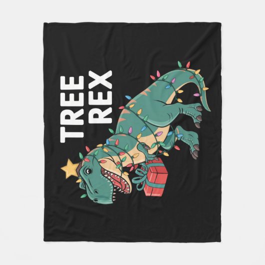 Dinosaur-kerstboom Rex Pajamas Xmas lights Fleece Deken (Voorkant)