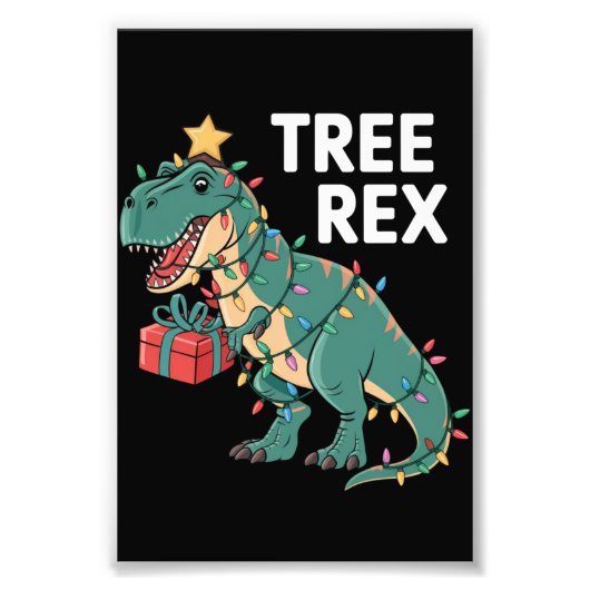Dinosaur-kerstboom Rex Pajamas Xmas lights Foto Afdruk (Voorkant)