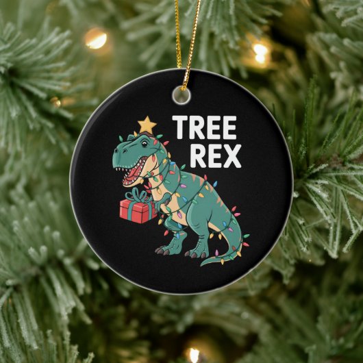 Dinosaur-kerstboom Rex Pajamas Xmas lights Keramisch Ornament (Boom)