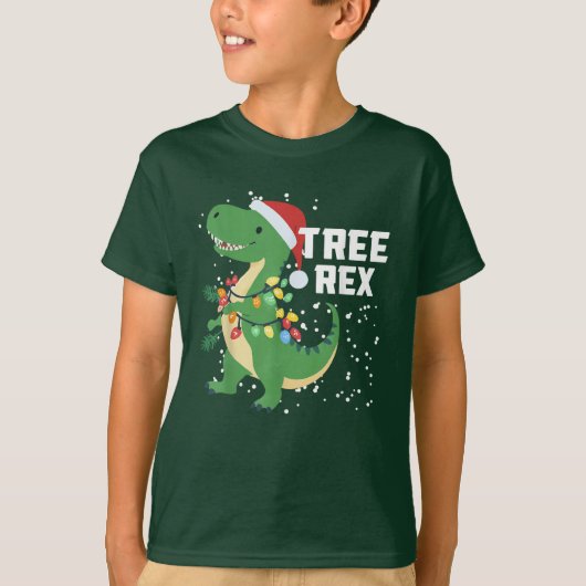 Dinosaur-kerstboom Rex Pajamas Xmas lights T-shirt (Voorkant)