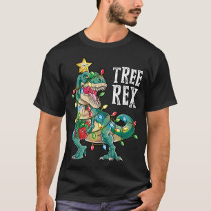 Dinosaur-kerstboom Rex Pajamas Xmas lights T-shirt