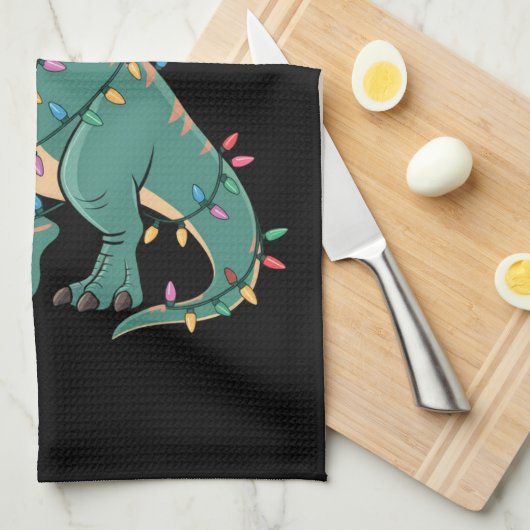 Dinosaur-kerstboom Rex Pajamas Xmas lights Theedoek (Quarter Fold)